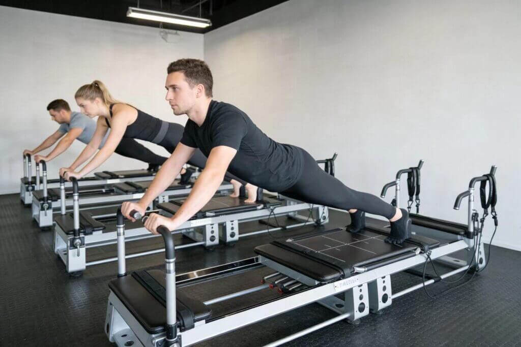 Compact Pilates studio setup with 4 Leanbul reformers