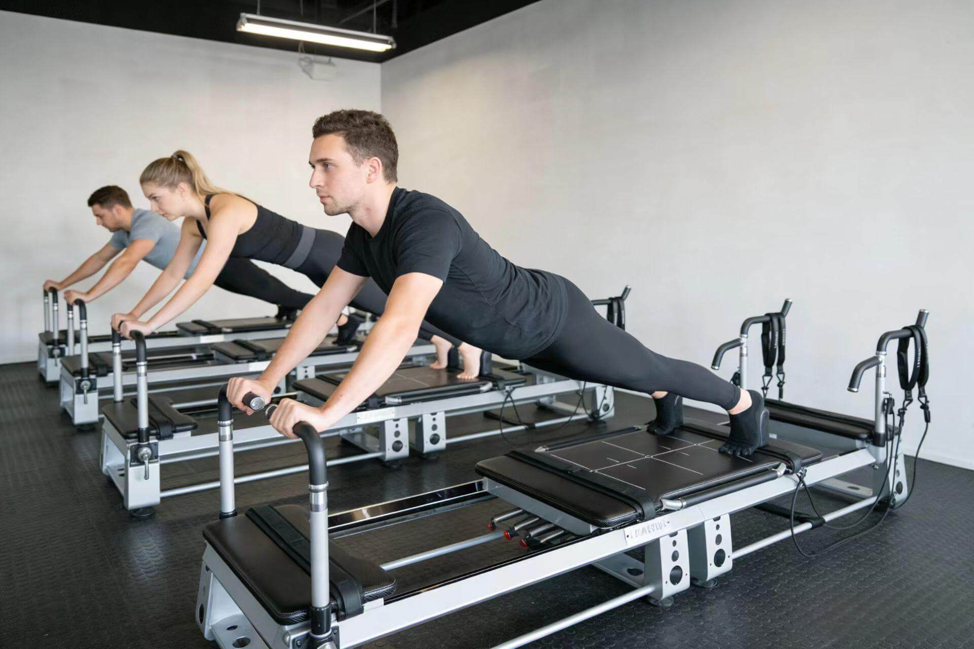 Compact pilates studio setup with four Leanbul reformers