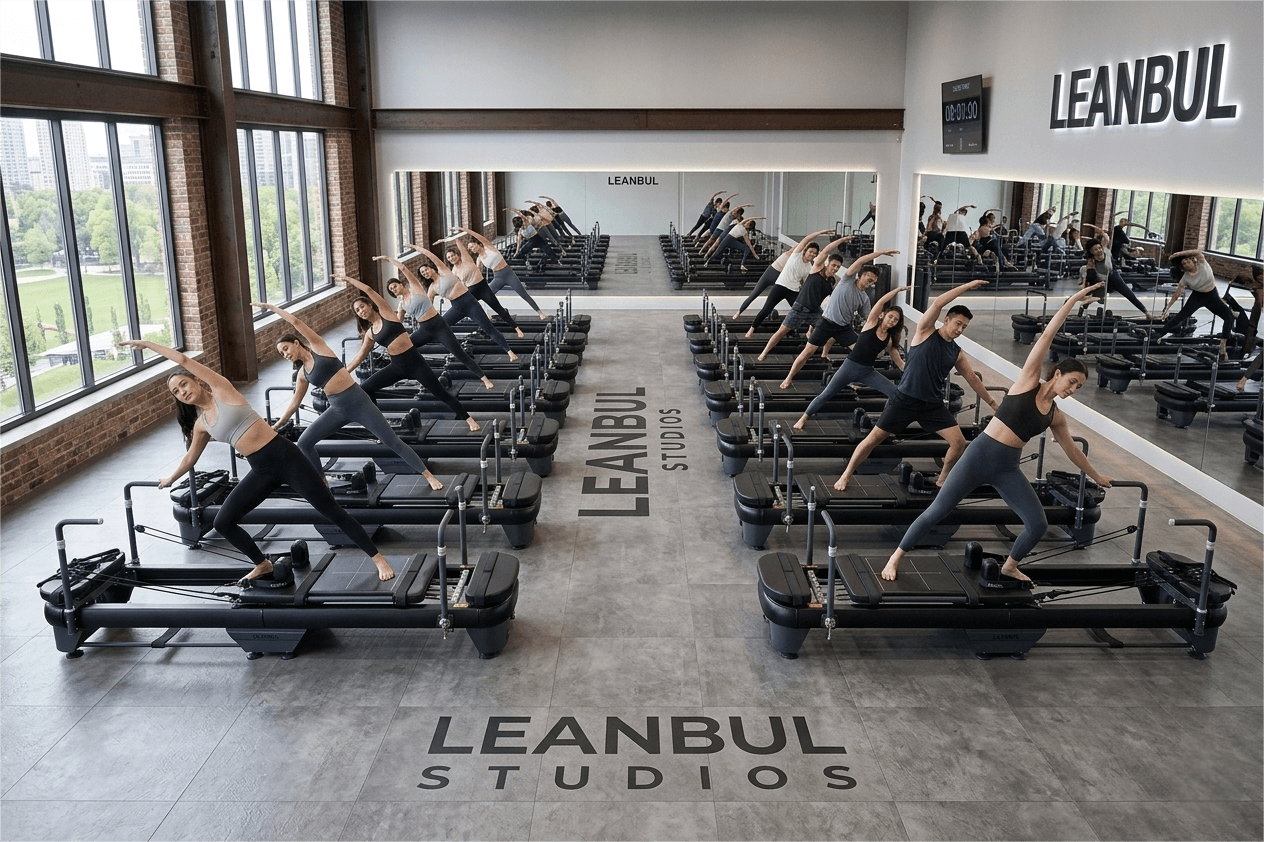 Pilates reformers for high-capacity studio layouts