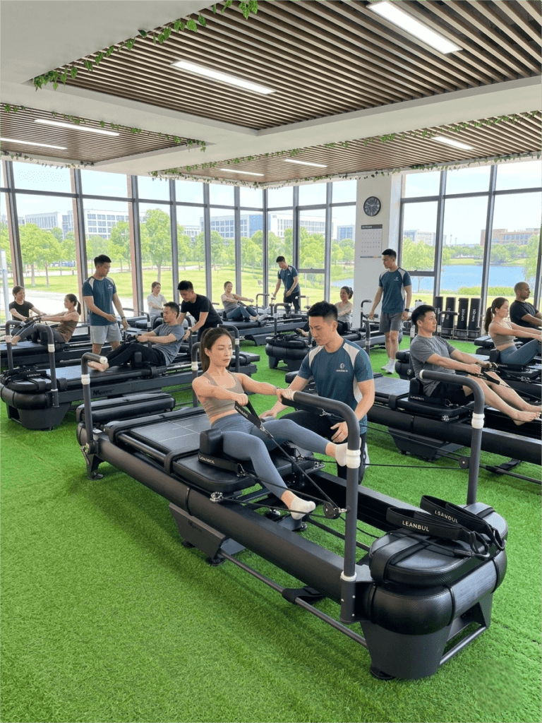 Pilates reformer machine for commercial studio use
