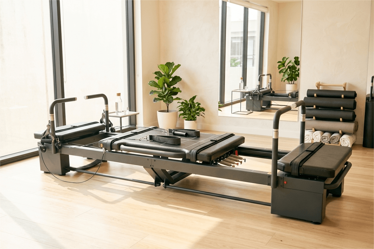 The K30 Pilates reformer comes with a full range of professional accessories designed for studio, gym, and rehabilitation training.